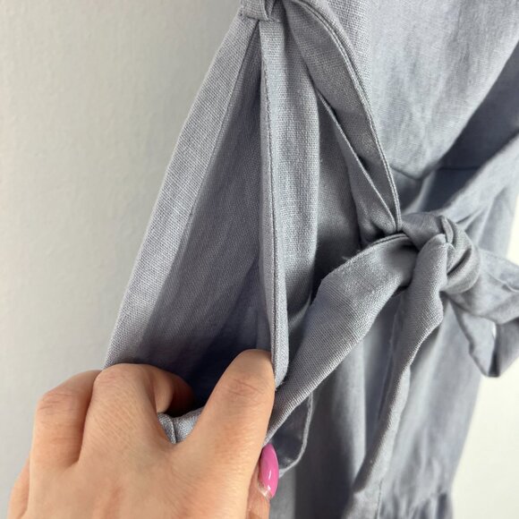 NWT Nicole Miller Linen Blend One Shoulder Ruffle Chambray Midi Dress Size XS - Picture 7 of 12